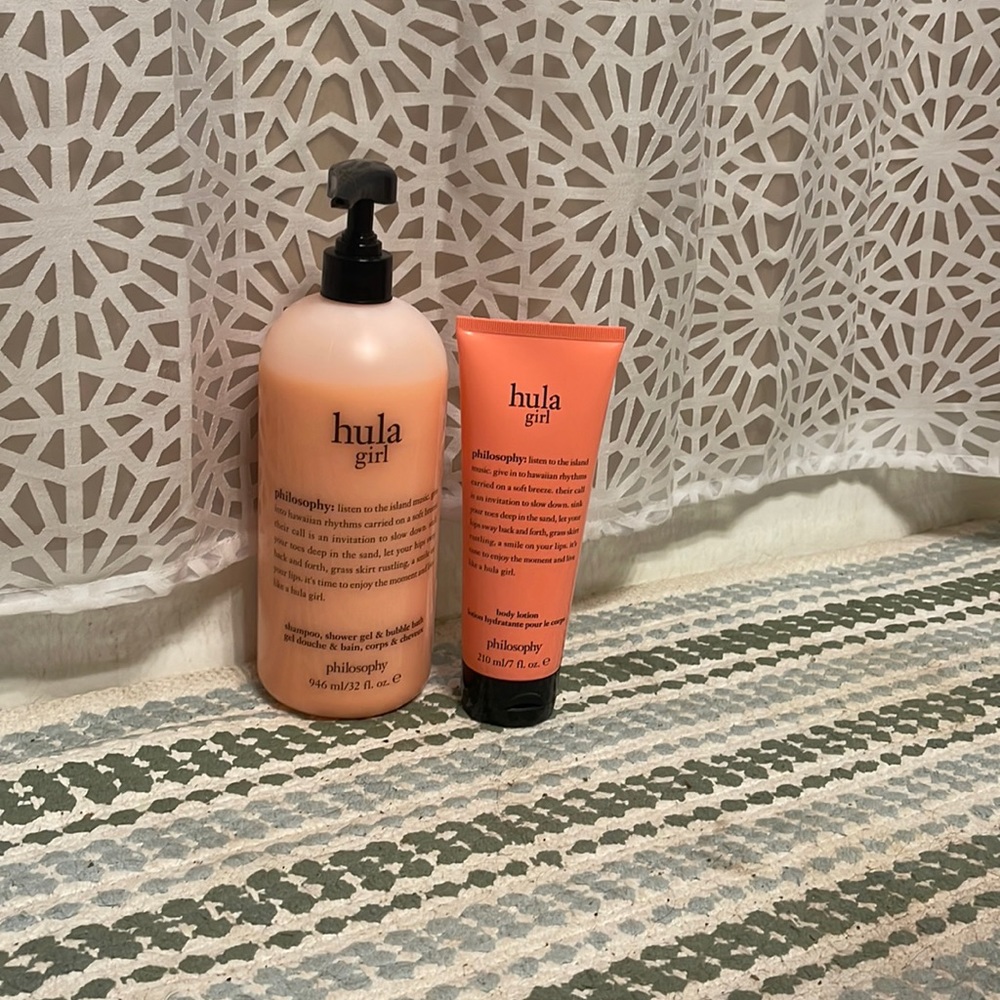 Philosophy hula girl shampoo, shower gel, bubble bath, and body lotion